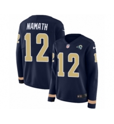 Women's Nike Los Angeles Rams #12 Joe Namath Limited Navy Blue Therma Long Sleeve NFL Jersey