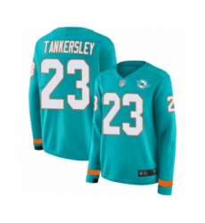 Women's Miami Dolphins #23 Cordrea Tankersley Limited Aqua Therma Long Sleeve Football Jersey