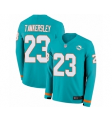 Youth Miami Dolphins #23 Cordrea Tankersley Limited Aqua Therma Long Sleeve Football Jersey