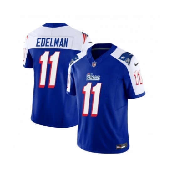 Men's Nike New England Patriots #11 Julian Edelman Blue White 2023 F.U.S.E. Vapor Limited Football Stitched Jersey Men's Nike New England Patriots #11 Julian Edelman Blue White 2023 F.U.S.E. Vapor Limited Football Stitched Jersey