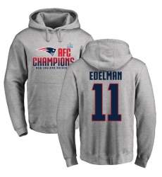 Nike New England Patriots #11 Julian Edelman Heather Gray 2017 AFC Champions Pullover Hoodie