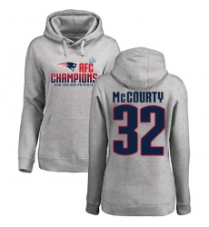 Women's Nike New England Patriots #32 Devin McCourty Heather Gray 2017 AFC Champions Pullover Hoodie