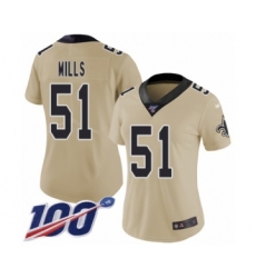 Women's New Orleans Saints #51 Sam Mills Limited Gold Inverted Legend 100th Season Football Jersey