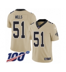 Youth New Orleans Saints #51 Sam Mills Limited Gold Inverted Legend 100th Season Football Jersey