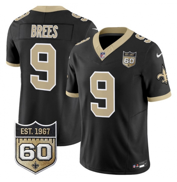 Men's New Orleans Saints #9 Drew Brees Black 2026 F.U.S.E 60th Anniversary Vapor Limited Football Stitched Jersey
