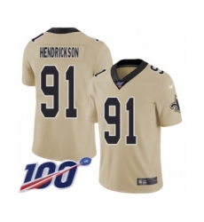 Youth New Orleans Saints #91 Trey Hendrickson Limited Gold Inverted Legend 100th Season Football Jersey