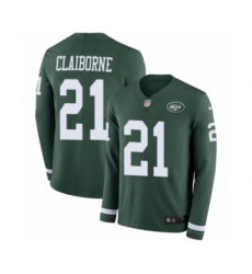 Men's Nike New York Jets #21 Morris Claiborne Limited Green Therma Long Sleeve NFL Jersey