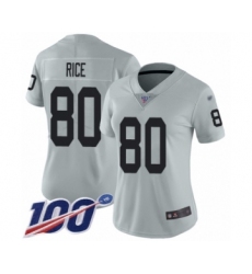 Women's Oakland Raiders #80 Jerry Rice Limited Silver Inverted Legend 100th Season Football Jersey