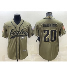 Men's Philadelphia Eagles #20 Brian Dawkins Olive 2022 Salute To Service Cool Base Stitched Baseball Jersey