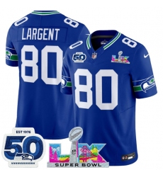 Men's Seattle Seahawks #80 Steve Largent Royal 2025 F.U.S.E. Super Bowl LX And 50th Season Vapor Throwback Limited Football Stitched Jersey