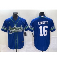 Men's Seattle Seahawks #16 Tyler Lockett Royal Throwback Cool Base Stitched Baseball Jersey