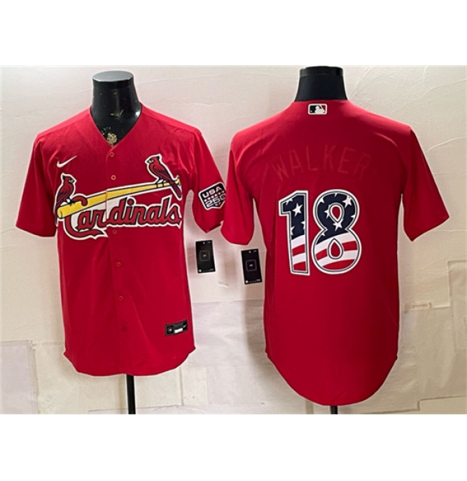 Men's St. Louis Cardinals #18 Jordan Walker Red USA 250 Fourth of July Stitched Baseball Jersey