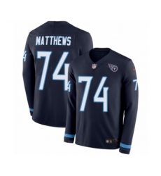 Men's Nike Tennessee Titans #74 Bruce Matthews Limited Navy Blue Therma Long Sleeve NFL Jersey