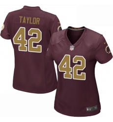 Women's Nike Washington Redskins #42 Charley Taylor Game Burgundy Red/Gold Number Alternate 80TH Anniversary NFL Jersey