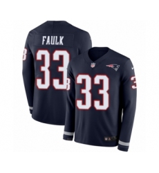 Men's Nike New England Patriots #33 Kevin Faulk Limited Navy Blue Therma Long Sleeve NFL Jersey