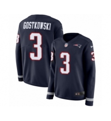 Women's Nike New England Patriots #3 Stephen Gostkowski Limited Navy Blue Therma Long Sleeve NFL Jersey