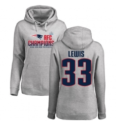 Women's Nike New England Patriots #33 Dion Lewis Heather Gray 2017 AFC Champions Pullover Hoodie