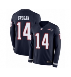 Men's Nike New England Patriots #14 Steve Grogan Limited Navy Blue Therma Long Sleeve NFL Jersey