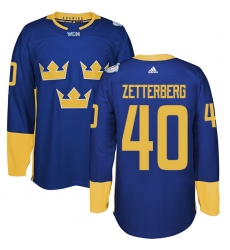 Men's Adidas Team Sweden #40 Henrik Zetterberg Authentic Royal Blue Away 2016 World Cup of Hockey Jersey