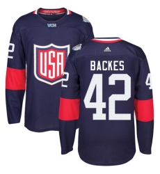 Men's Adidas Team USA #42 David Backes Authentic Navy Blue Away 2016 World Cup Ice Hockey Jersey