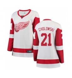 Women's Detroit Red Wings #21 Dennis Cholowski Authentic White Away Fanatics Branded Breakaway NHL Jersey