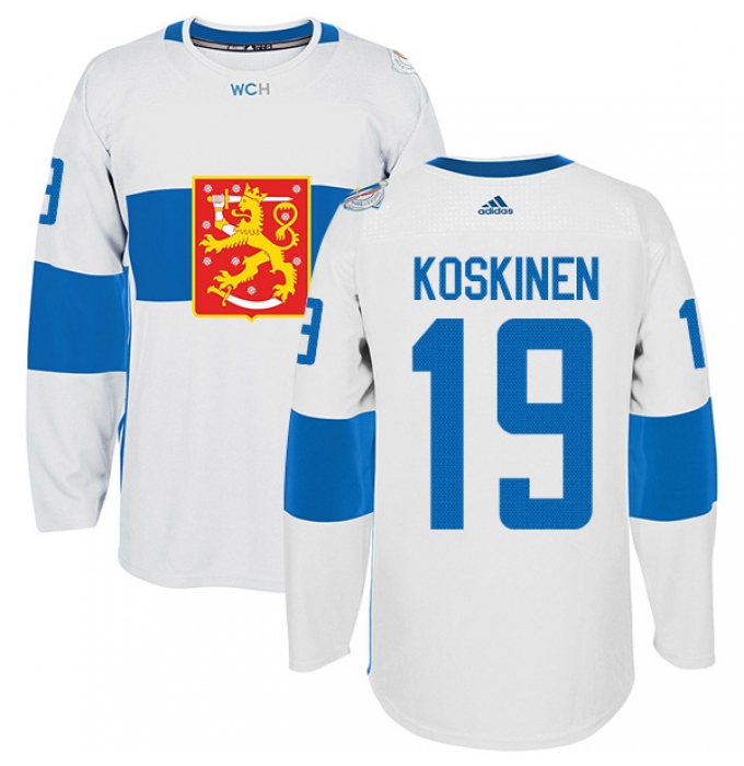Men's Adidas Team Finland #19 Mikko Koskinen Premier White Home 2016 World Cup of Hockey Jersey