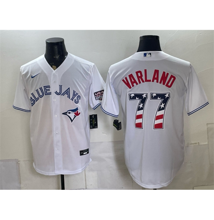 Men's Toronto Blue Jays #77 Louis Varland White 2026 USA 250 Fourth of July Stitched Baseball Jersey