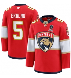 Men's Florida Panthers #5 Aaron Ekblad Red Home 2025 Stanley Cup Champions Stitched Jersey