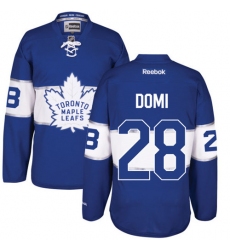 Men's Reebok Toronto Maple Leafs #28 Tie Domi Premier Royal Blue 2017 Centennial Classic NHL Jersey