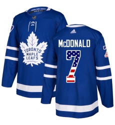 Men's Adidas Toronto Maple Leafs #7 Lanny McDonald Authentic Royal Blue USA Flag Fashion NHL Jersey