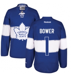 Men's Reebok Toronto Maple Leafs #1 Johnny Bower Premier Royal Blue 2017 Centennial Classic NHL Jersey