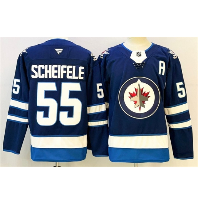 Men's Winnipeg Jets #55 Mark Scheifele Navy 2024-25 With A Home Stitched Hockey Jersey