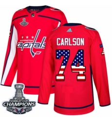 Men's Adidas Washington Capitals #74 John Carlson Authentic Red USA Flag Fashion 2018 Stanley Cup Final Champions NHL Jersey