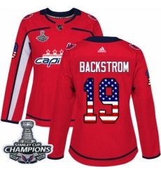 Women's Adidas Washington Capitals #19 Nicklas Backstrom Authentic Red USA Flag Fashion 2018 Stanley Cup Final Champions NHL Jersey