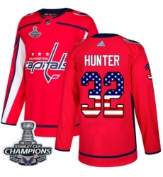 Youth Adidas Washington Capitals #32 Dale Hunter Authentic Red USA Flag Fashion 2018 Stanley Cup Final Champions NHL Jersey