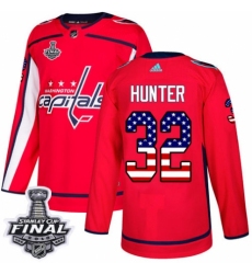 Youth Adidas Washington Capitals #32 Dale Hunter Authentic Red USA Flag Fashion 2018 Stanley Cup Final NHL Jersey