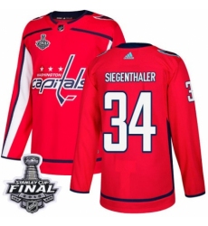Men's Adidas Washington Capitals #34 Jonas Siegenthaler Authentic Red Home 2018 Stanley Cup Final NHL Jersey