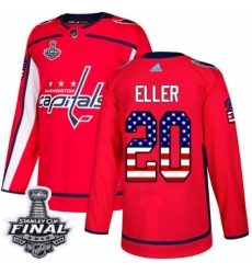 Men's Adidas Washington Capitals #20 Lars Eller Authentic Red USA Flag Fashion 2018 Stanley Cup Final NHL Jersey