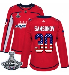 Women's Adidas Washington Capitals #30 Ilya Samsonov Authentic Red USA Flag Fashion 2018 Stanley Cup Final Champions NHL Jersey