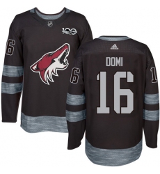 Men's Adidas Arizona Coyotes #16 Max Domi Authentic Black 1917-2017 100th Anniversary NHL Jersey