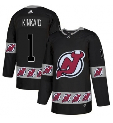 Men's Adidas New Jersey Devils #1 Keith Kinkaid Authentic Black Team Logo Fashion NHL Jersey