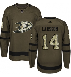 Men's Adidas Anaheim Ducks #14 Jacob Larsson Premier Green Salute to Service NHL Jersey