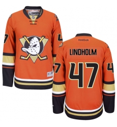 Men's Reebok Anaheim Ducks #47 Hampus Lindholm Premier Orange Third NHL Jersey