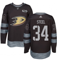 Men's Adidas Anaheim Ducks #34 Sam Steel Authentic Black 1917-2017 100th Anniversary NHL Jersey