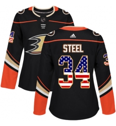 Women's Adidas Anaheim Ducks #34 Sam Steel Authentic Black USA Flag Fashion NHL Jersey