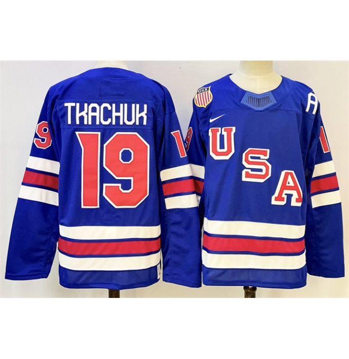 Men's USA #19 Matthew Tkachuk Royal 2025-2026 Stitched Jersey