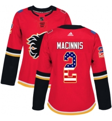 Women's Adidas Calgary Flames #2 Al MacInnis Authentic Red USA Flag Fashion NHL Jersey