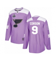 Men's St. Louis Blues #9 Shayne Corson Authentic Purple Fights Cancer Practice 2019 Stanley Cup Champions Hockey Jersey