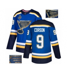 Men's St. Louis Blues #9 Shayne Corson Authentic Royal Blue Fashion Gold 2019 Stanley Cup Final Bound Hockey Jersey