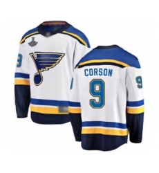 Men's St. Louis Blues #9 Shayne Corson Fanatics Branded White Away Breakaway 2019 Stanley Cup Champions Hockey Jersey
